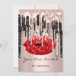 16e Red Lips Kiss Roos Glitter Drips Black Kaart