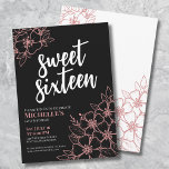 16e Roos Gouden Bloemen Zoet Zestien Verjaardagsfe Kaart<br><div class="desc">16e Roos Gold Floral Sweet Sixteen Birthday Party Invitation. Een leuke maar elegante 16e verjaardag uitnodiging met girly roze roos goud en witte bloem contouren. Houd er rekening mee dat het 'roos goud' slechts een kleur is, er is geen folie of glinstering aan. Een speels bloemmotief lijsten een script typografie...</div>