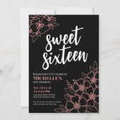 16e Roos Gouden Bloemen Zoet Zestien Verjaardagsfe Kaart (Voorkant)
