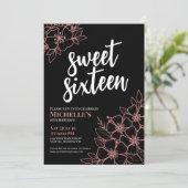 16e Roos Gouden Bloemen Zoet Zestien Verjaardagsfe Kaart (Staand voorkant)