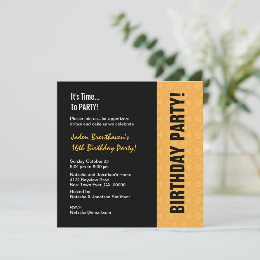 16e tienerdag Modern Gold en Black V841 Kaart (Staand voorkant)