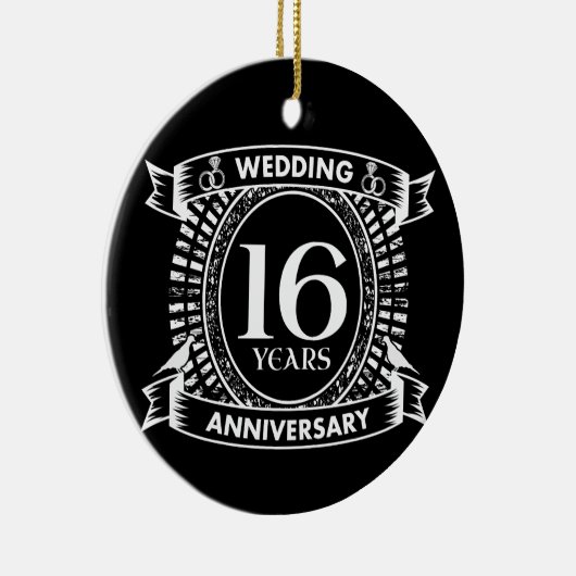 16e trouwdag zwart-wit keramisch ornament (Rechts)