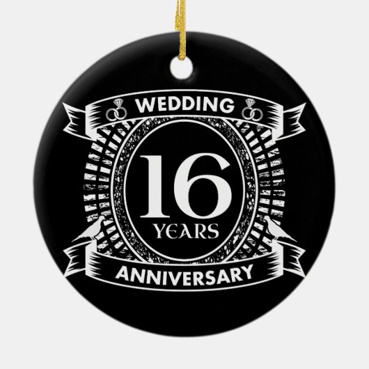 16e trouwdag zwart-wit keramisch ornament (Achterkant)
