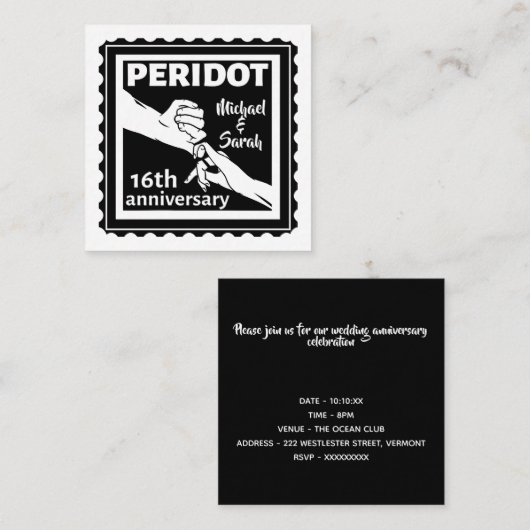 16e trouwdag zwart-witte handen informatiekaartje (Voorkant / Achterkant)