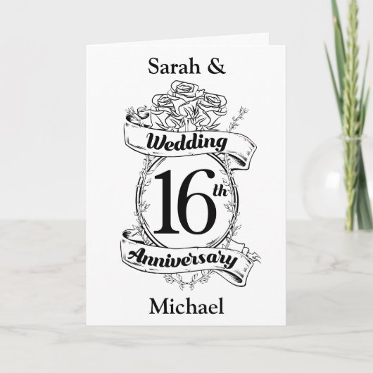 16e trouwdag Zwart-witte rozen Kaart (Voorkant)
