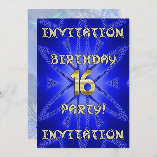 16e uitnodiging van de Birthday (Voorkant / Achterkant)