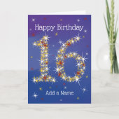 16e verjaardag - 16 in sterren - blauw - zestien j kaart (Voorkant)