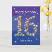 16e verjaardag - 16 in sterren - blauw - zestien j kaart (Gele Bloem)