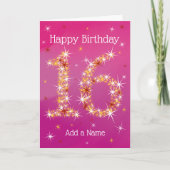 16e verjaardag - 16 sterren - roze - zestien jaar  kaart (Voorkant)