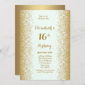16e verjaardag 16e, Glitter, wit goud Kaart (Voorkant / Achterkant)