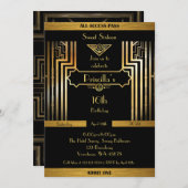 16e verjaardag, 16e verjaardag, Gatsby, zwart en g Kaart (Voorkant / Achterkant)