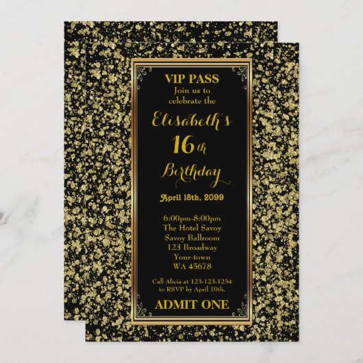 16e verjaardag, 16e verjaardag, Glitter Gold, tick Kaart (Voorkant / Achterkant)