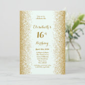 16e verjaardag, 16e verjaardag, glitter, wit goud kaart (Staand voorkant)