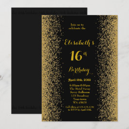 16e verjaardag, 16e verjaardag, glitter, zwart gou kaart