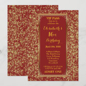 16e verjaardag, 16e verjaardag, glitterrood, ticke kaart (Voorkant / Achterkant)