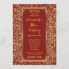 16e verjaardag, 16e verjaardag, glitterrood, ticke kaart