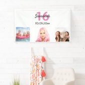 16e verjaardag aangepast fotoroze monogram meisje spandoek (Insitu)