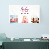 16e verjaardag aangepast fotoroze monogram meisje spandoek (Beurs)