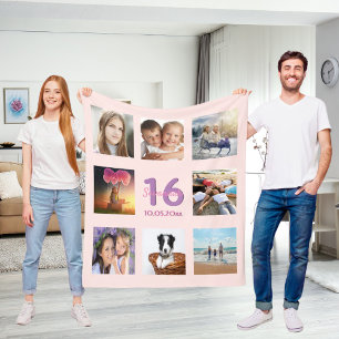 16e verjaardag aangepaste foto collage roos goudro fleece deken