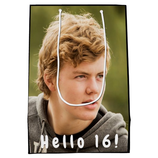16e verjaardag aangepaste foto hallo 16 jongen medium cadeauzakje (Achterkant)