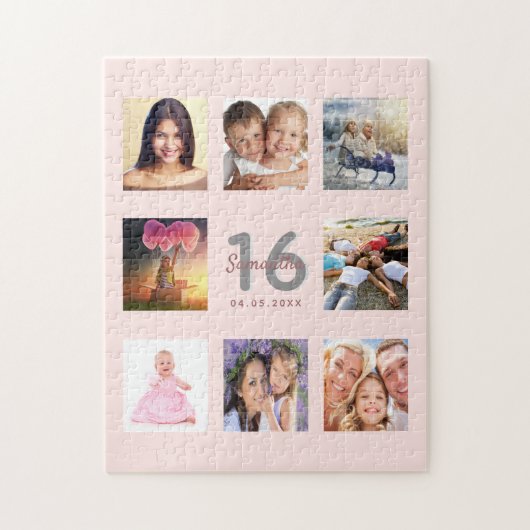 16e verjaardag aangepaste foto roos gouden wazige  legpuzzel (Verticaal)