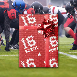 16e verjaardag Aangepaste naam Typografie Varsity  Cadeaupapier