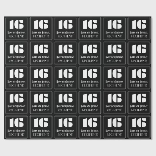 16e verjaardag: Art Deco Geïnspireerde look "16" e Cadeaupapier (Vlak)