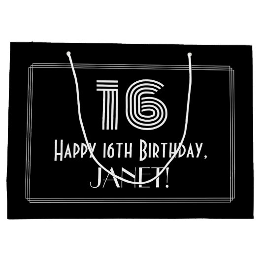 16e verjaardag — Art Deco geïnspireerde look "16"  Groot Cadeauzakje (Achterkant)