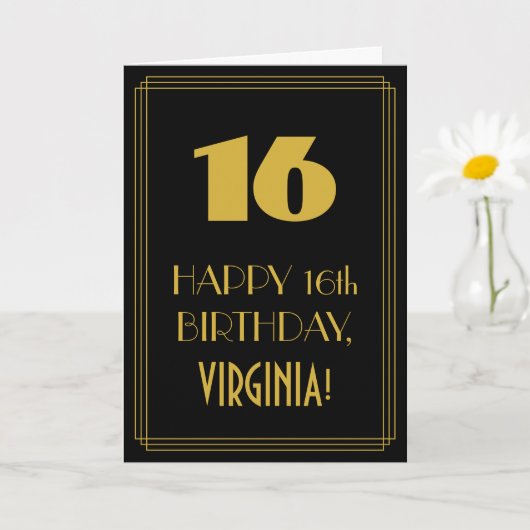 16e verjaardag - Art Deco geïnspireerde look "16"  Kaart (Kleine Plant)