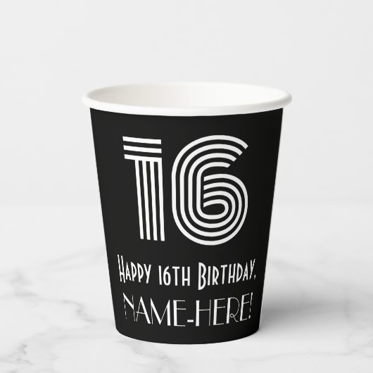 16e verjaardag — Art Deco Geïnspireerde look "16"  Papieren Bekers (Achterkant)