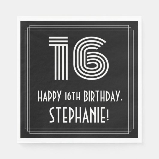 16e verjaardag: Art Deco Geïnspireerde look "16" + Servet (Voorkant)