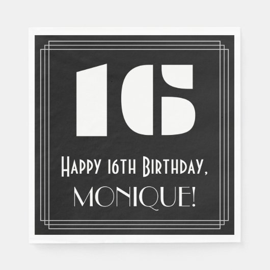 16e verjaardag: Art Deco Geïnspireerde look "16" + Servet (Voorkant)