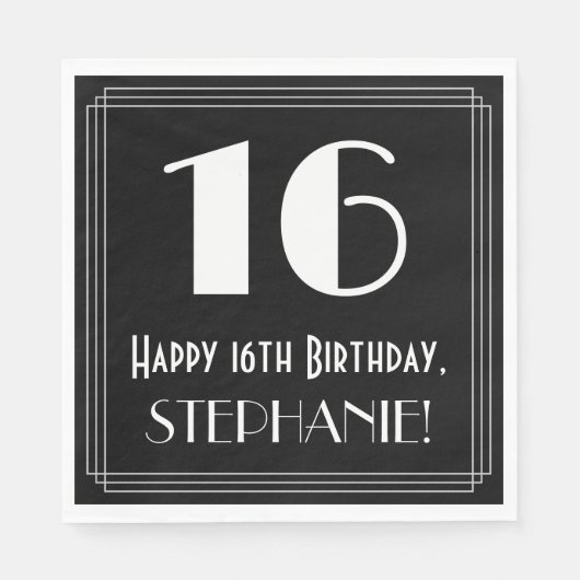 16e verjaardag ~ Art Deco Geïnspireerde look "16", Servet (Voorkant)