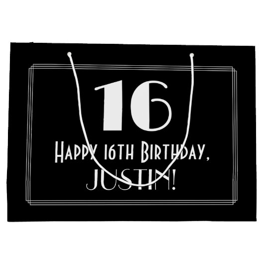 16e verjaardag: Art Deco geïnspireerde stijl "16", Groot Cadeauzakje (Achterkant)