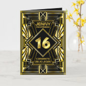 16e verjaardag Art Deco Gold Black Great Gatsby Kaart (Gele Bloem)