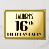 16e verjaardag: Art Deco Kijk "16" en naam Folie Uitnodiging (Voorkant)