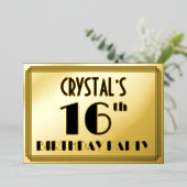 16e verjaardag — Art Deco look "16" + Naam Folie Uitnodiging (Staand Voorkant)
