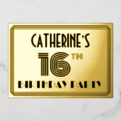 16e verjaardag — Art Deco Style "16" en naam Folie Uitnodiging (Voorkant)