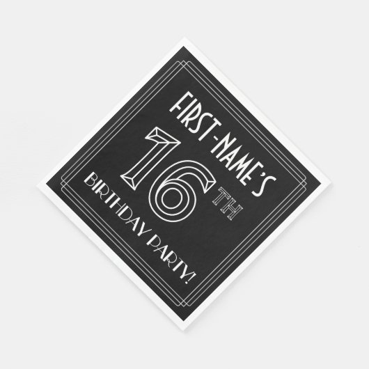 16e verjaardag: Art Deco Style + aangepaste naam Servet (Hoek)