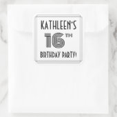 16e verjaardag: Art Deco Style + aangepaste naam Vierkante Sticker (Tas)