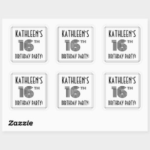16e verjaardag: Art Deco Style + aangepaste naam Vierkante Sticker