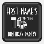 16e verjaardag: Art Deco Style en aangepaste naam Vierkante Sticker (Voorkant)