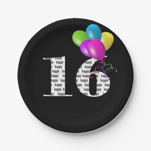 16e verjaardag ballon boeket papieren bordje (Voorkant)