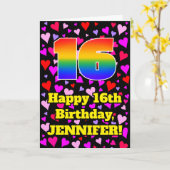 16e verjaardag: Beeldende hartenpatronen, regenboo Kaart (Gele Bloem)