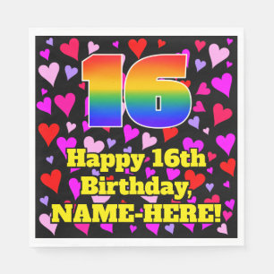 16e verjaardag: Beeldende hartenpatronen, regenboo Servet