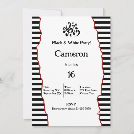 16e verjaardag Black & White Party Kaart (Voorkant)