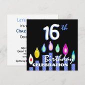 16e verjaardag Blauwe gestreept kaarsen gerecyclee Kaart (Voorkant / Achterkant)