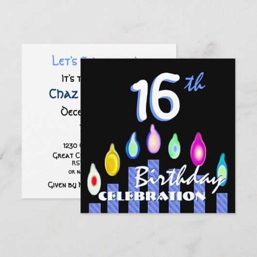 16e verjaardag Blauwe gestreept kaarsen gerecyclee Kaart (Voorkant / Achterkant)
