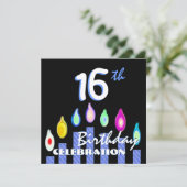 16e verjaardag Blauwe gestreept kaarsen gerecyclee Kaart (Staand voorkant)