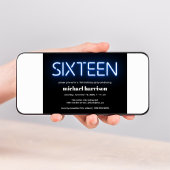 16e verjaardag Blauwe Neon Lichten Kaart